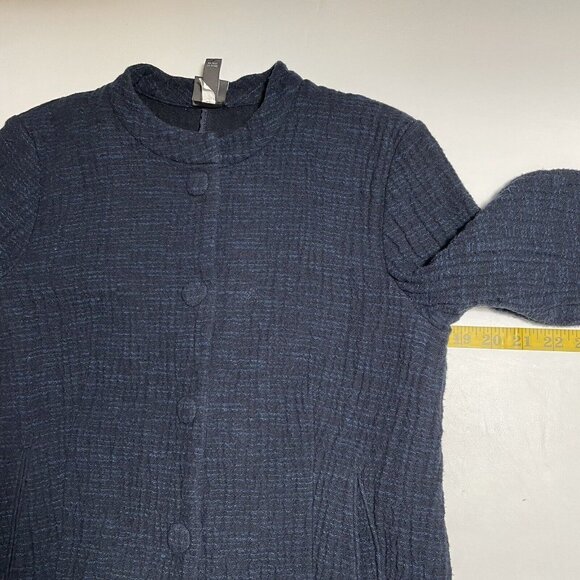 Eileen Fisher Gauze Jacket Womens Medium Navy Blue Long Sleeve Cotton Gauzy Boxy - Picture 10 of 11